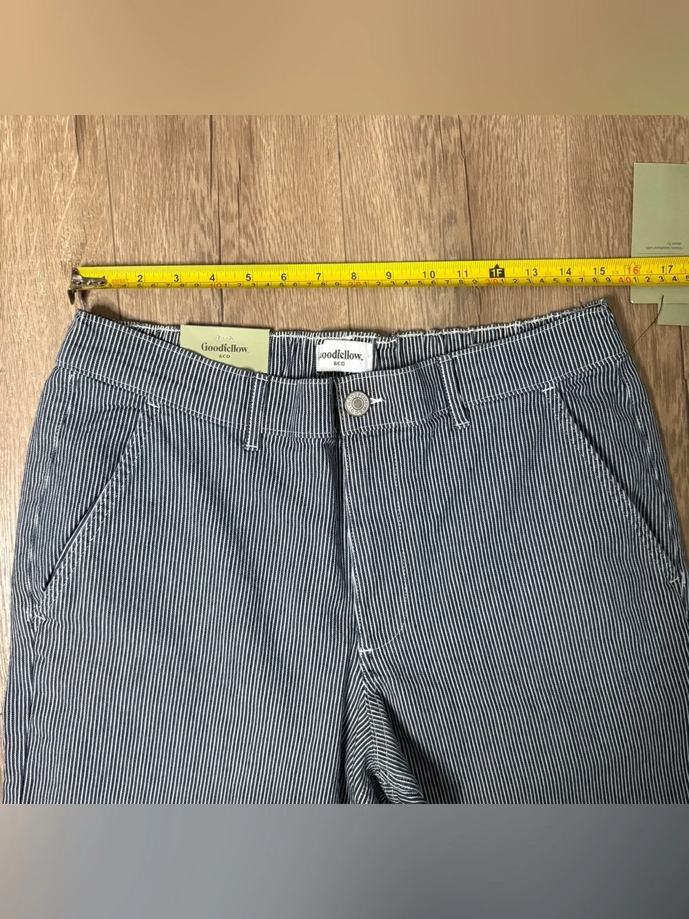 NWT Goodfellow & Co Men Pants M Navy Striped Straight Fit Elastic Waist Cotton